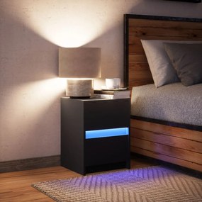 Mesa de cabeceira com luzes LED derivados de madeira preto