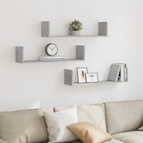 vidaXL Prateleiras de parede 3 pcs derivados de madeira cinza cimento