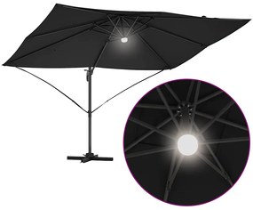 Guarda-Sol Cantilever Roma com LEDs em preto, 352x251x265 cm, feito de