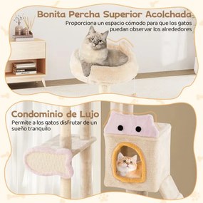 Arranhador para gatos 95 x 43 x 125 cm de interior Torre com vários níveis, com poleiro de pelúcia, caverna, postes para arranhar de sisal, rampa e bo