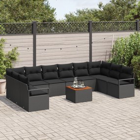 Conjunto de Sofá de Jardim de 11 Peças com Almofadas Rattan Poliéster