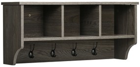 Móvel Cabide de Entrada Prateleira Flutuante com 4 Ganchos e 3 Compartimentos para Roupas Bolsas para Corredor Entrada 80x24x35,5cm Cinza Escuro