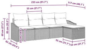 Conjunto de Sofá de Jardim de 5 Peças da com Almofadas Pretas em Ratta