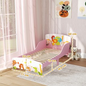 Cama infantil de chão 140 x 70 cm, (COLCHÃO NÃO INCLUID) com base de ripas de madeira, design baixo e seguro, cor-de-rosa
