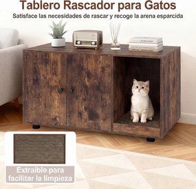 Móvel para Gatos com Compartimento para Caixa de Areia, 90 x 50 x 50 cm (CAIXA AREIA PLASTICA NÃO INCLUIDA), Arranhador Integrado, Castanho