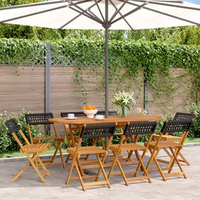 vidaXL Cadeiras jardim dobráveis 8 pcs vime PE/madeira maciça preto