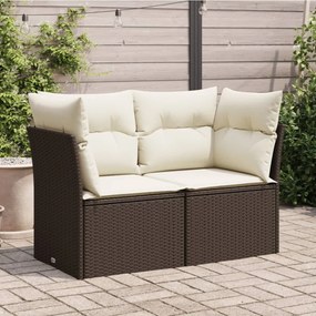 vidaXL Sofá de jardim com almofadões 2 lugares vime PE castanho