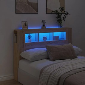 Cabeceira c/ LEDs 140x18,5x103,5 deriv. madeira carvalho sonoma