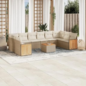 11 pcs conjunto sofás de jardim c/ almofadões vime PE bege