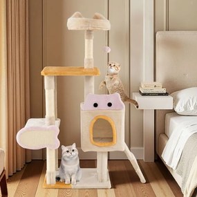 Arranhador para gatos 95 x 43 x 125 cm de interior Torre com vários níveis, com poleiro de pelúcia, caverna, postes para arranhar de sisal, rampa e bo