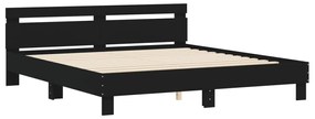 Estrutura de cama com cabeceira e luzes LED 160x200 cm preto