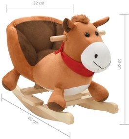 Animal de baloiçar cavalo em pelúcia 60x32x50 cm castanho