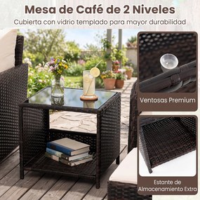 Conjunto de 5 Peças, 2 Cadeiras de Jardim, Mesa Auxiliar e 2 Apoios para os Pés, 45,5 x 45,5 x 43 cm, Almofadas de Alta Densidade, Bege