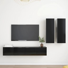 Conjunto de 4 Móveis de Parede de TV Régua M - Preto - Design Moderno