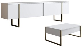 Conjunto de Mobiliário de Sala de Estar Luxe Set – Branco e Dourado –