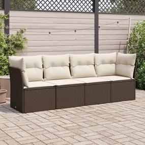vidaXL 4 pcs conjunto sofás de jardim c/ almofadões vime PE castanho