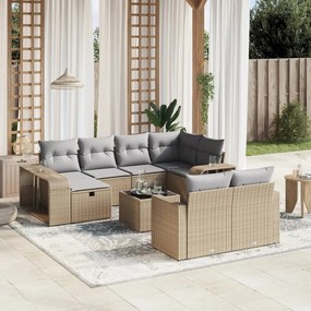 11 pcs conjunto sofás de jardim c/ almofadões vime PE bege
