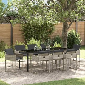 vidaXL Conjunto de Jantar 9 Peças com Almofadas Cinza Claro Rattan PE