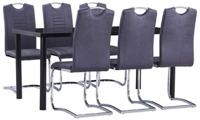 7 pcs conjunto de jantar camurça artificial cinzento