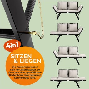 Banco de jardim em Polyrattan 176x56x81cm preto