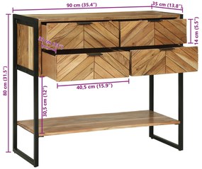 Mesa de Consola 90x35x80 cm Madeira Sólida Acácia