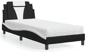 Cama com colchão 90x190 cm couro artificial preto e branco