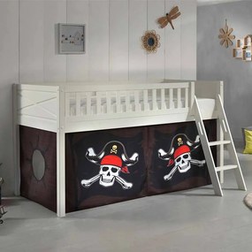Conjunto cama alta Infantil SCOTT + cortina de brincar PIRATA DAS CARAIBAS Branca