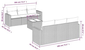 7 pcs conjunto de sofás p/ jardim com almofadões vime PE bege