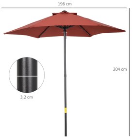 Outsunny Chapéu de Sol de Jardim Ø2x2 m Chapéu de Sol com Mastro de Al