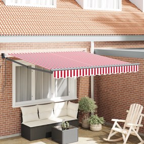 vidaXL Toldo Retrátil Automático Listrado Vermelho e Branco 300x250 cm
