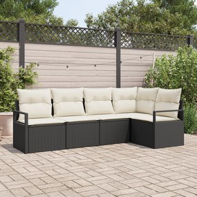 Conjunto de Sofás de Jardim de 5 Peças com Almofadas em Preto de Ratta