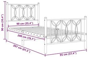 Estrutura de cama com cabeceira e pés 90x200 cm metal preto