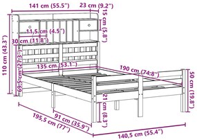 Cama com estante sem colchão 135x190 cm pinho maciço branco