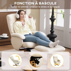 Poltrona Relaxante com Apoio para os Pés, 85 x 68 x 94 cm, Giratório a 360°, Creme