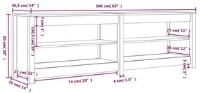 Banco sapateira 160x36,5x50 cm pinho maciço branco