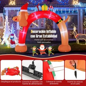 Arco insuflável de Natal com 242 cm de altura, LED, ventilador integrado, cordas e estacas multicolorido