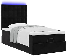 Estrutura de cama otomana com colchões preto veludo