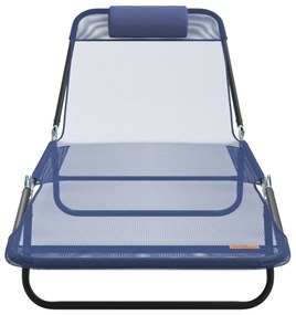 Espreguiçadeira Dobravel com Apoio de Cabeça Azul Textilene