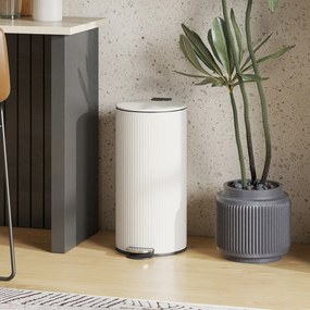 Balde do Lixo para Cozinha com Pedal 30L Cubo de Lixo Metálico com Tampa de Fecho Suave e Balde Removível 36x30x60,5 cm Creme