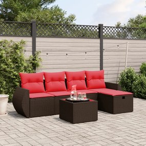 vidaXL 6 pcs conjunto de sofás jardim c/ almofadões vime PE castanho