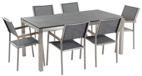 Conjunto de mesa com tampo granito flameado preto 180 x 90 cm e 6 cadeiras cinzentas GROSSETO Beliani
