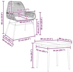 Conjunto jantar jardim 5 peças almofadas vidro vime cinzento PE