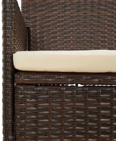 4 pcs conjunto lounge jardim c/ almofadões vime PE castanho