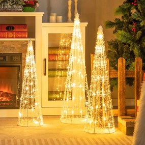 Conjunto de 3 árvores de Natal pré-iluminadas em forma de cone com correntes de estrelas 62/72/81cm