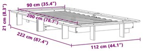 Cama sem colchão 90x200 cm madeira de pinho maciça branco