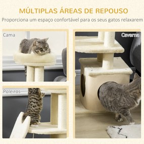 Árvore Arranhador para Gatos Pequenos Altura 83cm Torre para Gatos com Cama Caverna Plataforma Bola Suspensa Postes e Rampa de Sisal 60x30x83cm Bege