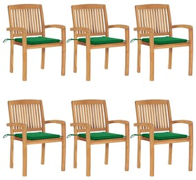 Cadeiras de jardim empiháveis c/ almofadões 6 pcs teca maciça