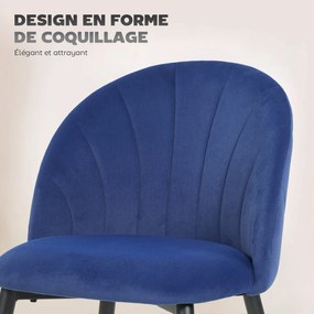 Conjunto de 2 cadeiras de sala de jantar, cadeiras de cozinha estofadas sem braços, pés em aço, 52x55x79 cm, azul