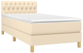 Cama box spring c/ colchão e LED 90x200 cm tecido cor creme