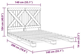 Estrutura de cama com cabeceira 140x200 cm pinho maciço
